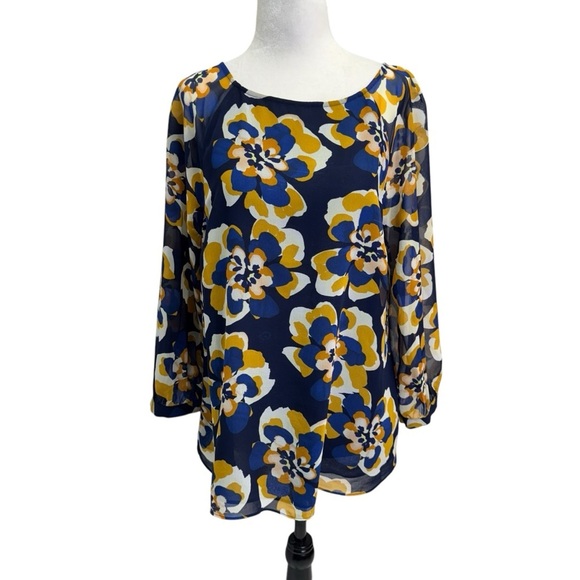 CAbi Floral Blouse - Blue and Yellow - Picture 3 of 11